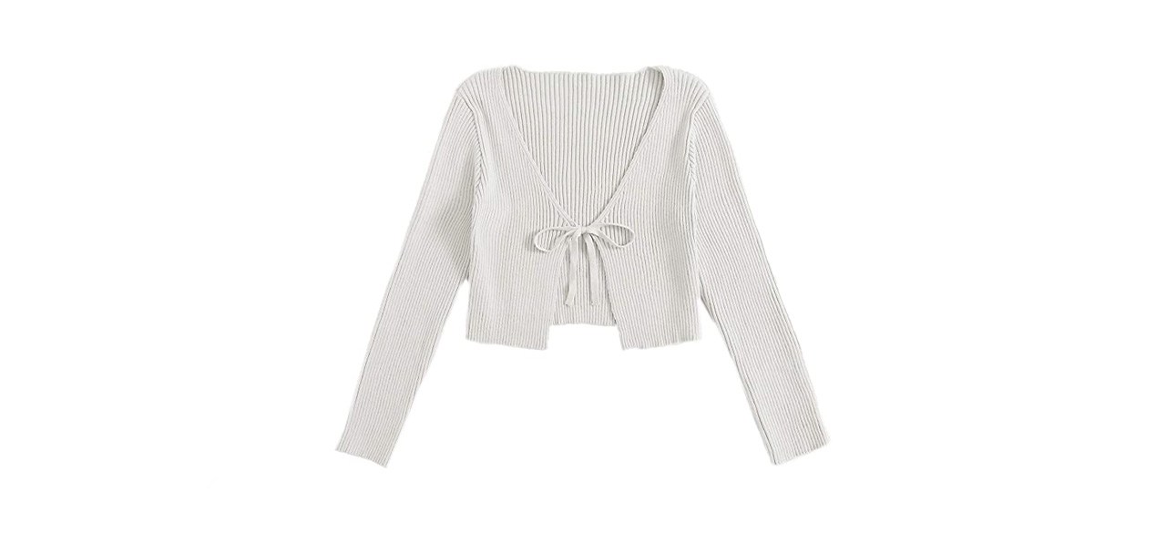 best Floerns Tie-Front Long-Sleeved Rib-Knit Cardigan Top