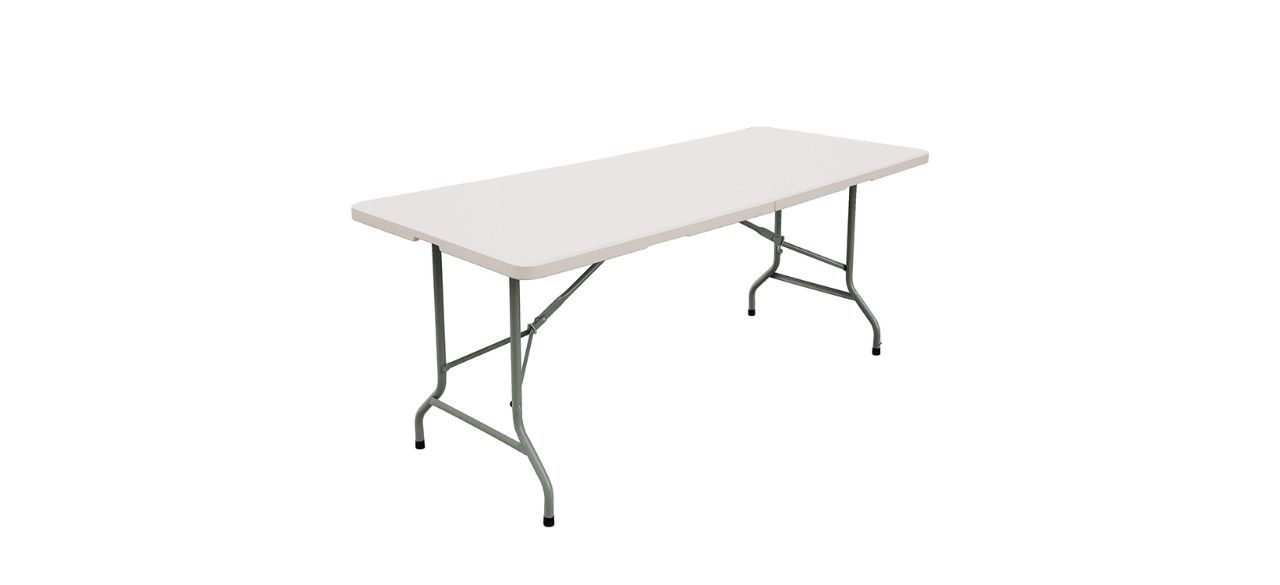 white rectangular folding utility table on white background