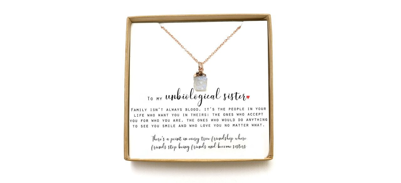 PinkCarnationDesign Personalized Unbiological Sister Necklace in box