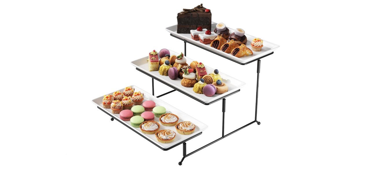 Gibson Home 3-Tier Rectangle Plate Set With Metal Stand