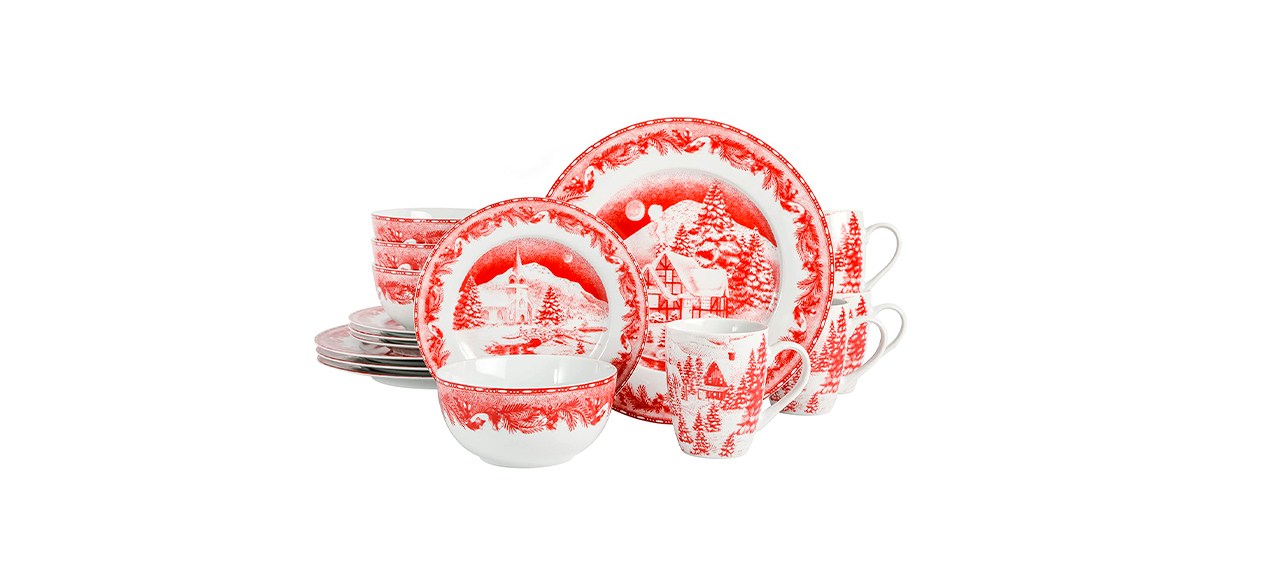 Best Gibson Winter Cottage 16 Piece Dinnerware Set