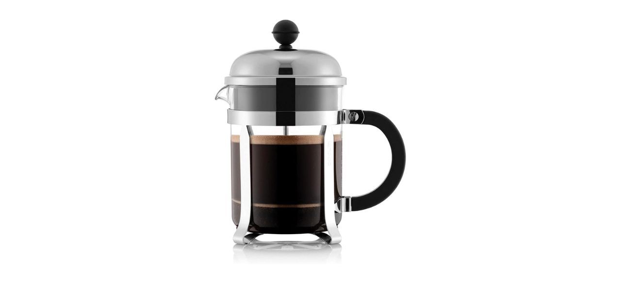 Bodum Chambord French Press Coffee Maker with coffee in it