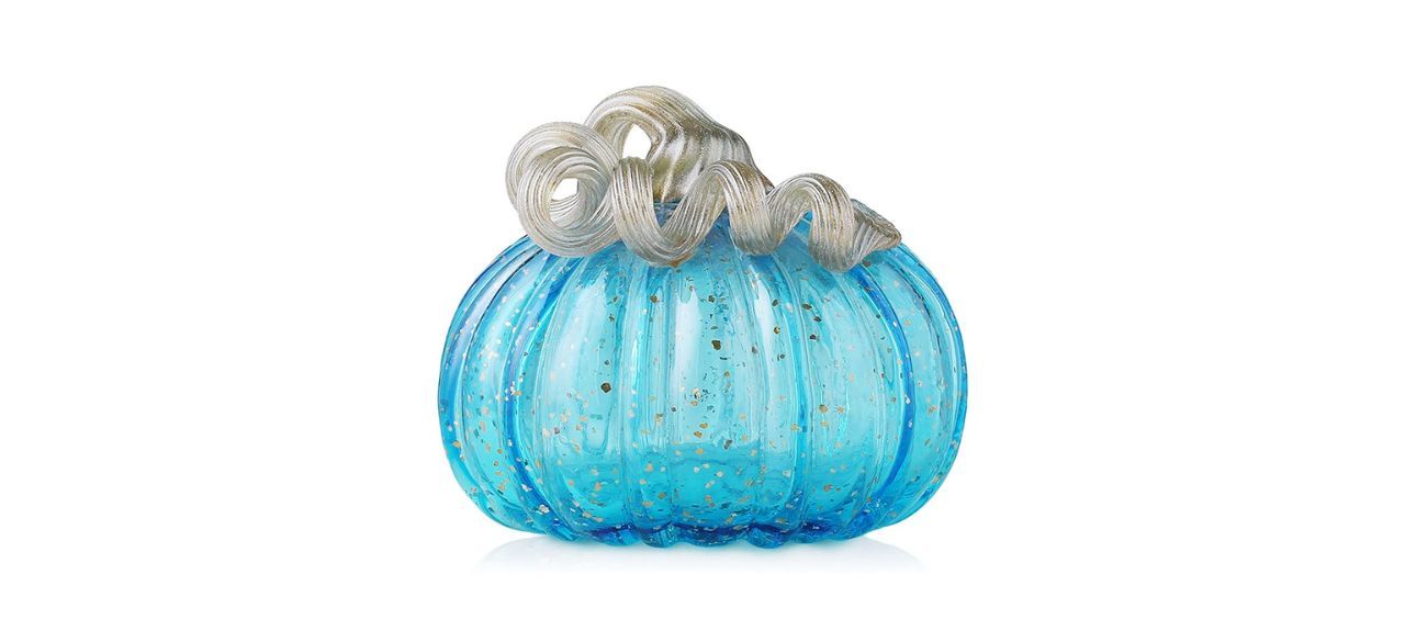 Best Glitzhome Blue Glitter Glass Short Pumpkin