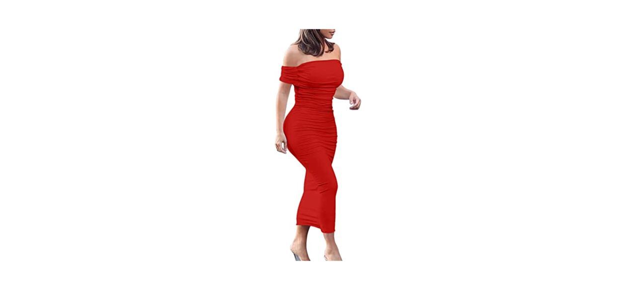 Best Gobles Ruched Off-Shoulder Bodycon Midi Dress