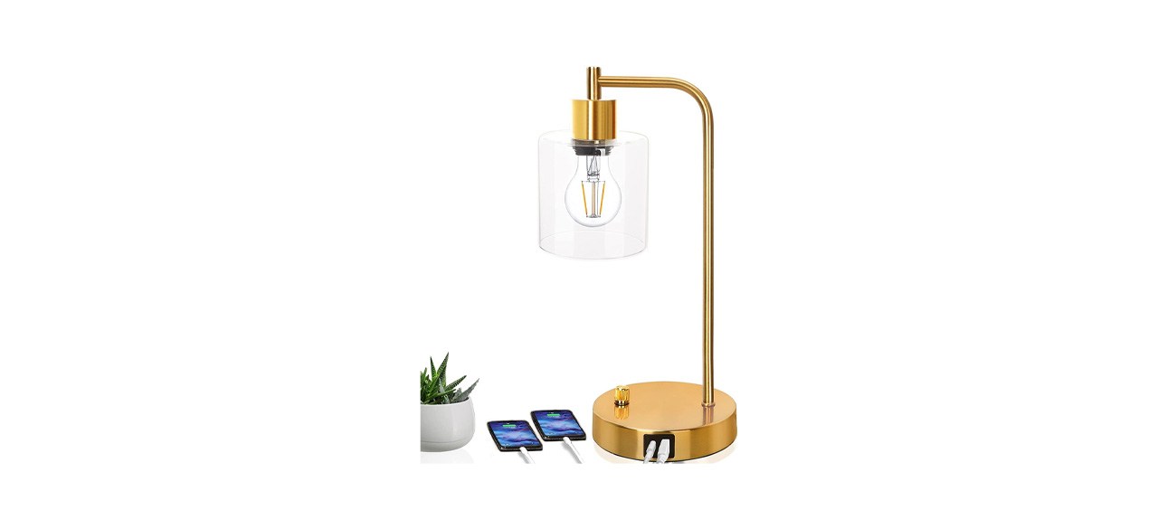 Best Gold Industrial Table Lamp with 2 USB Ports