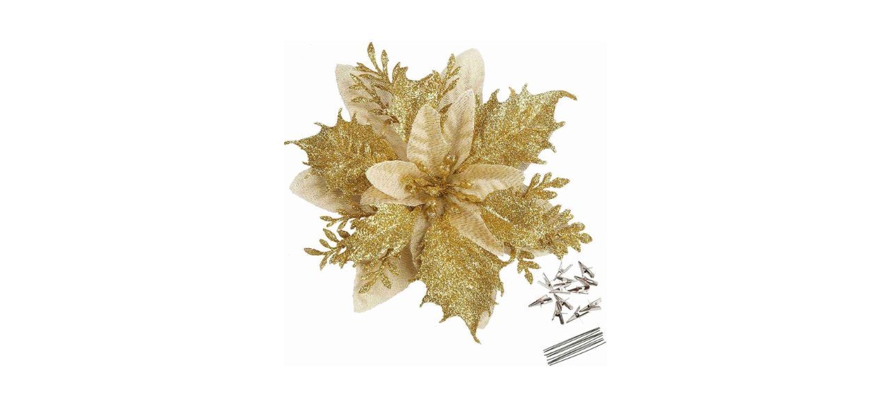 Greentime 12-Piece Gold Poinsettia Artificial Flowers with Clips