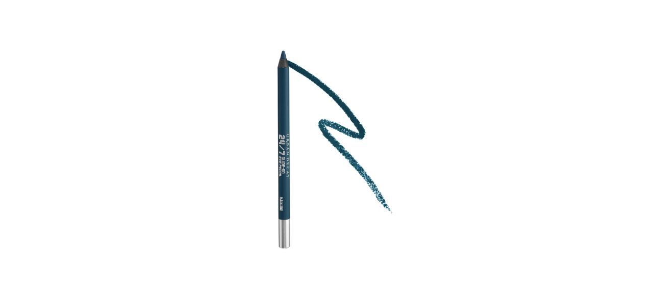 Urban Decay Cosmetics 24/7 Glide-On Waterproof Eyeliner Pencil in the color "mainline," which is a dark matte greenish-blue