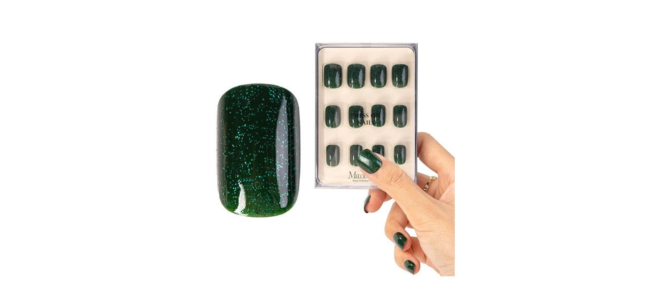 MelodySusie Press on Nails in Forest Green on white background