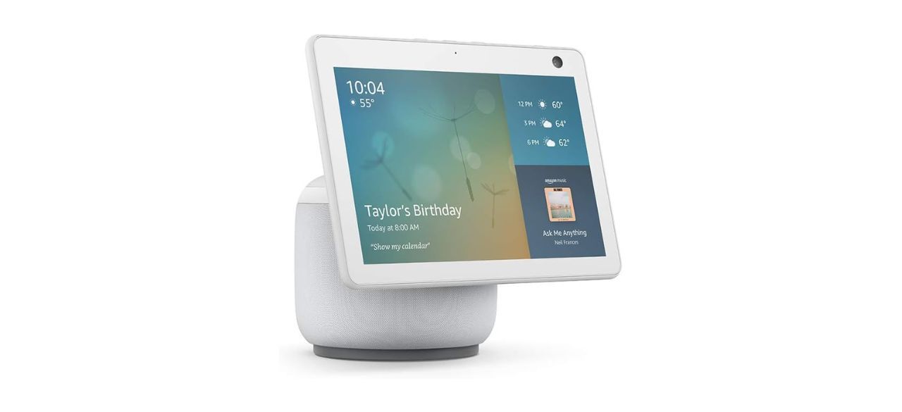 A smart speaker with a tablet display attached to it