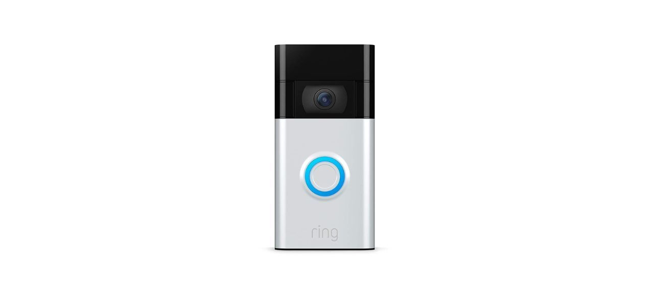 A video doorbell mounted outside a door