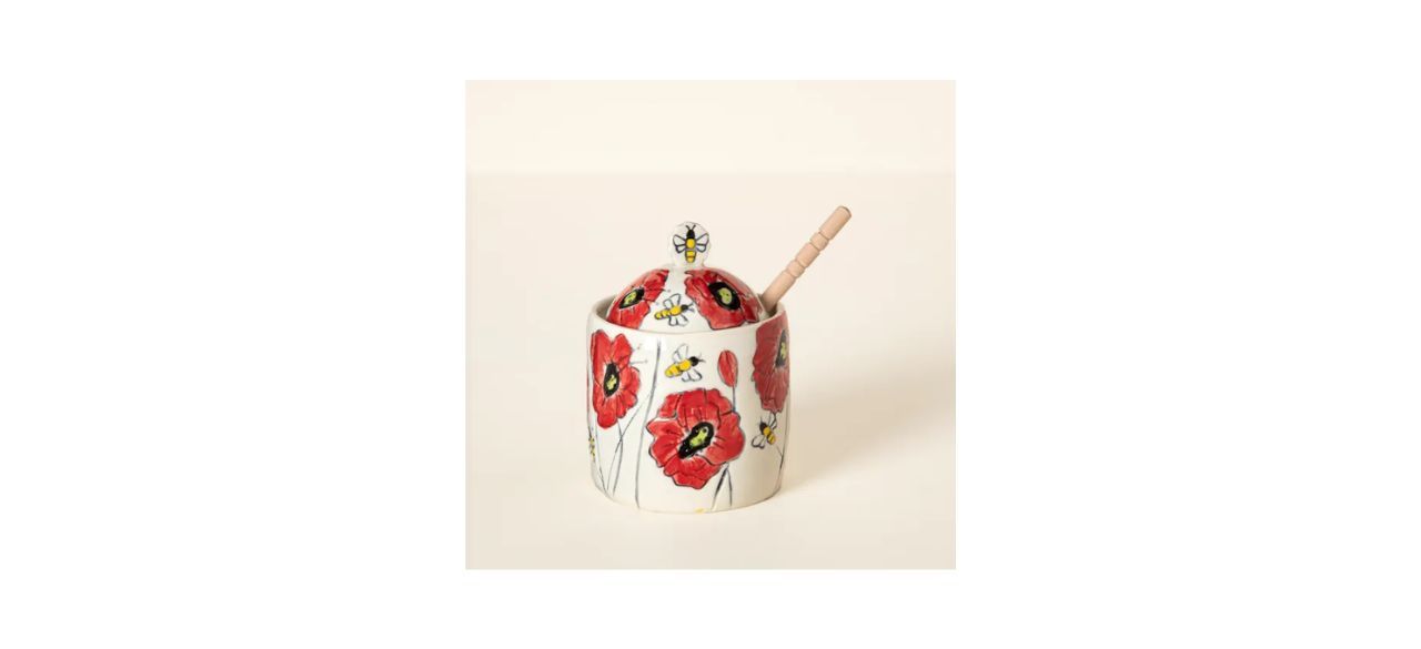 Handmade Stoneware Poppy Honey Pot