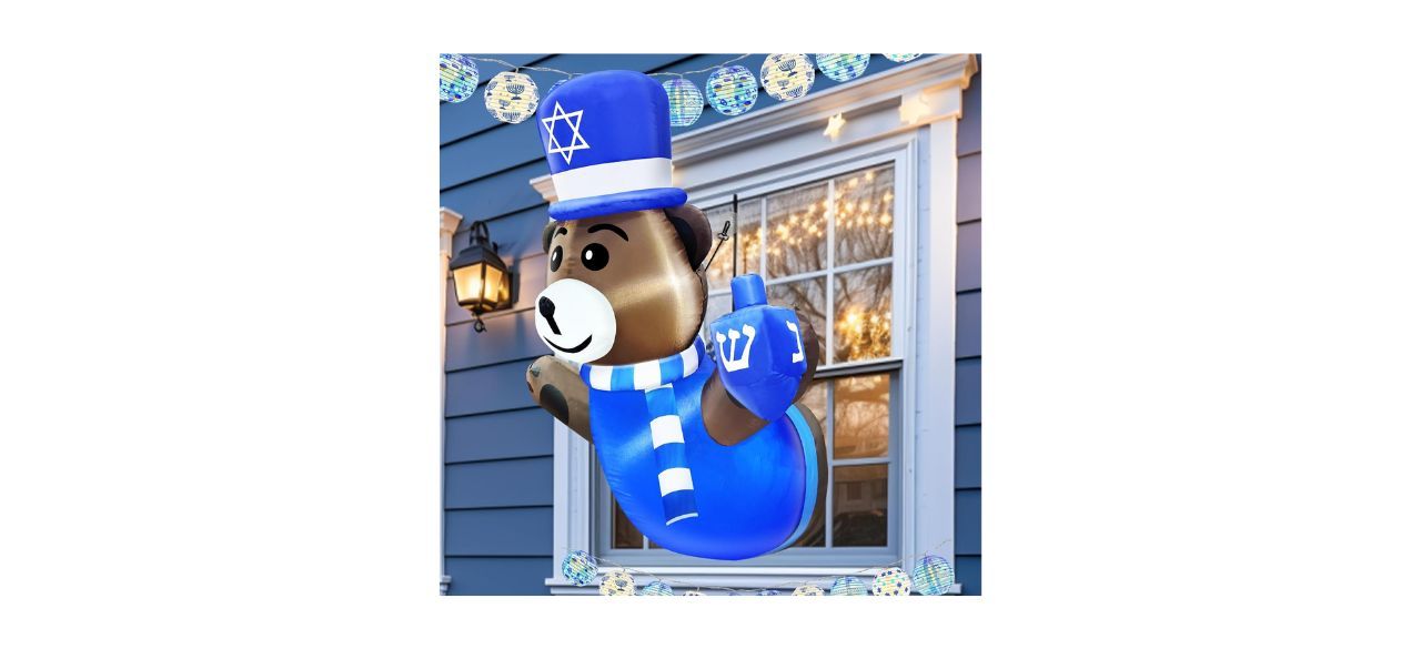 Turnmeon 4-Foot Hanukkah Inflatable Bear wearing a hat with a Star of David on it