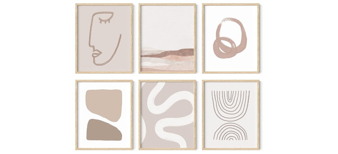 a set of six framed abstract beige paintings