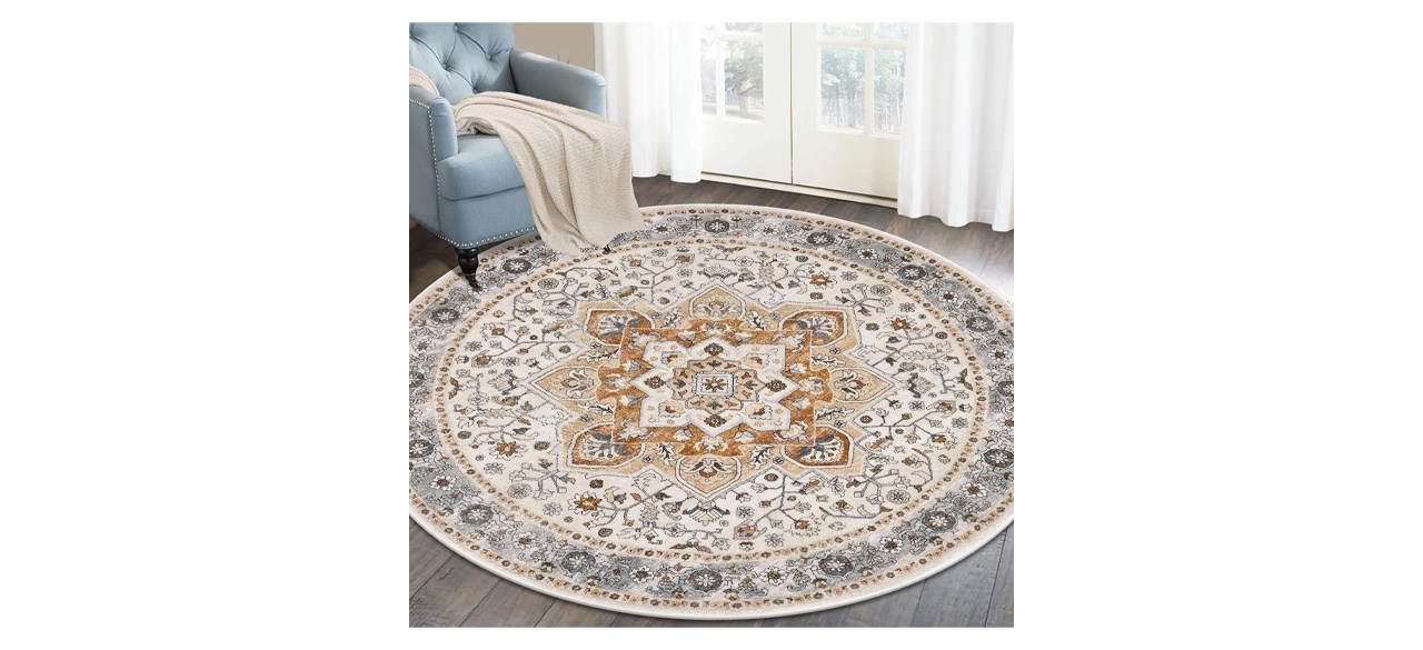 Hebe 6 Foot Large Washable Cotton Round Chic Bohemian Mandala Printed Tassel Area Rug