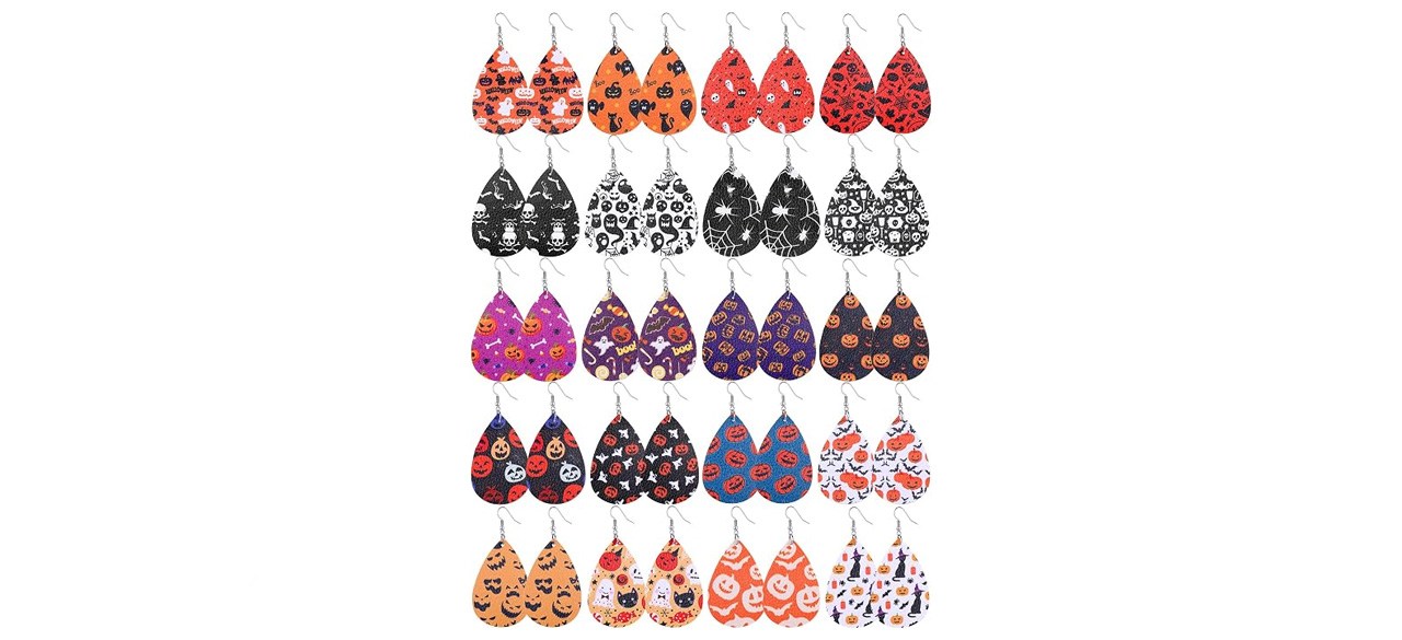 Hicarer 20 Pairs of Halloween Faux Leather Earrings