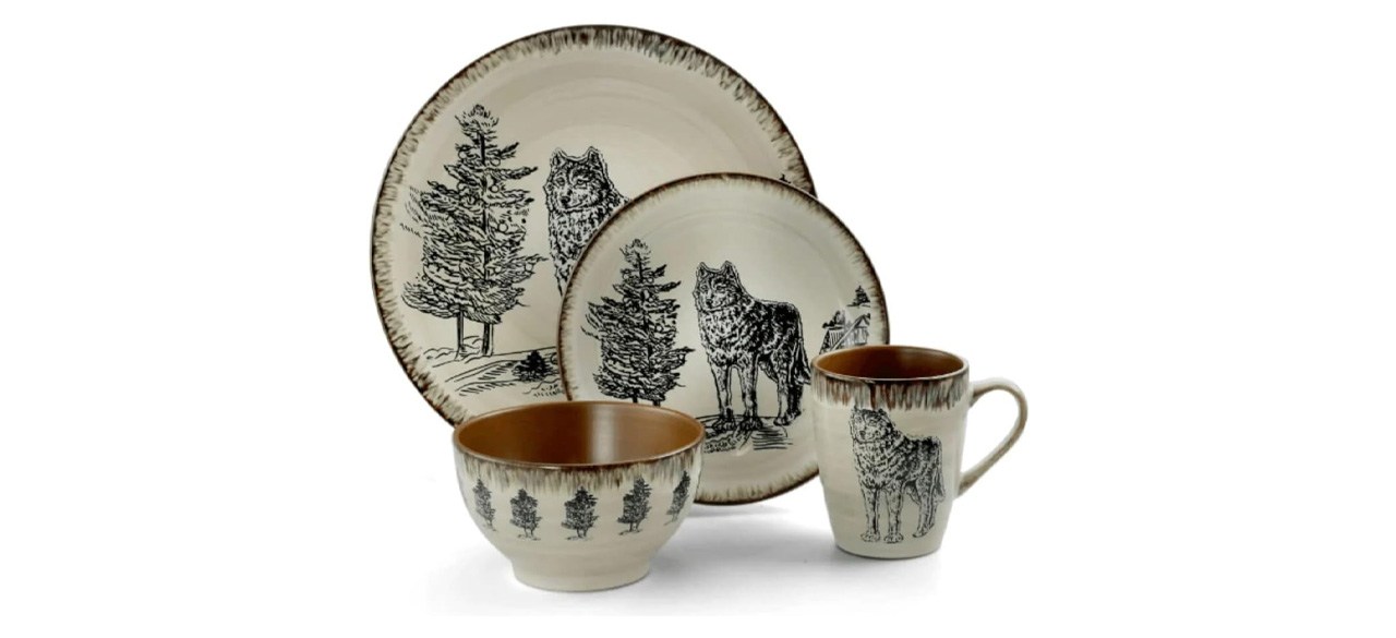 Elama Round Stoneware Cabin Dinnerware Dish Set