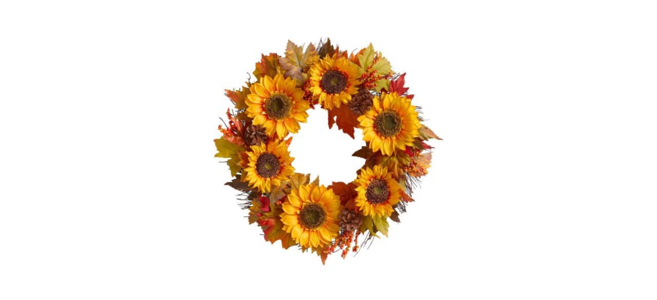 Best Home Accents Holiday Artificial Sunflower and Pinecone Harvest Wreath