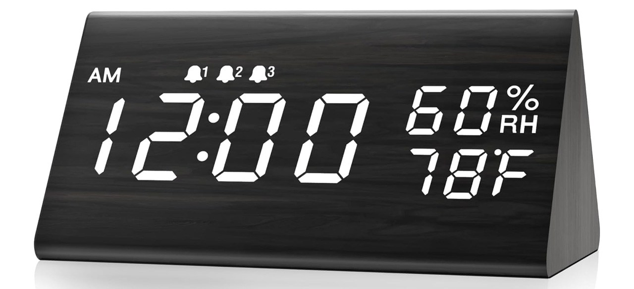 Jall Digital Alarm Clock With Wooden Electronic LED Time Display 