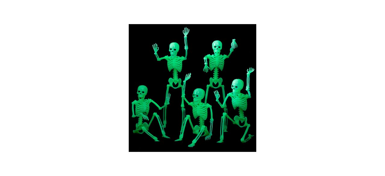 Five glow-in-the-dark skeleton decorations