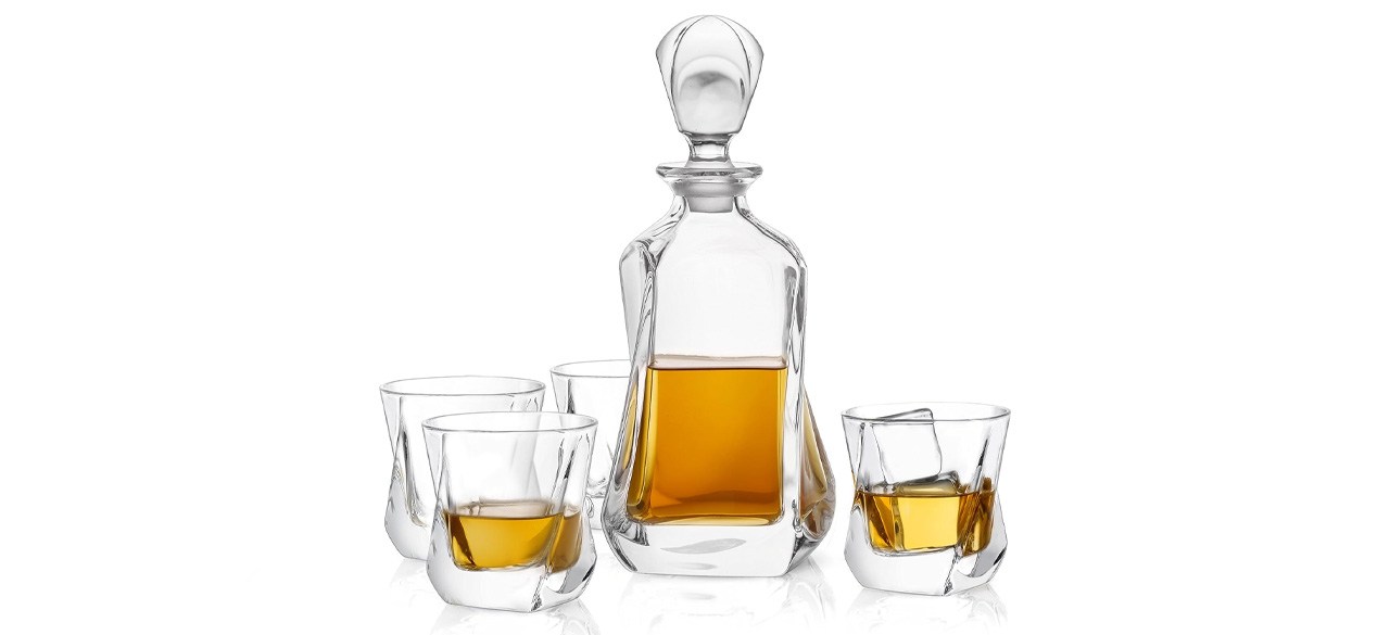 JoyJolt Aurora 5-Piece Crystal Whiskey Decanter Set