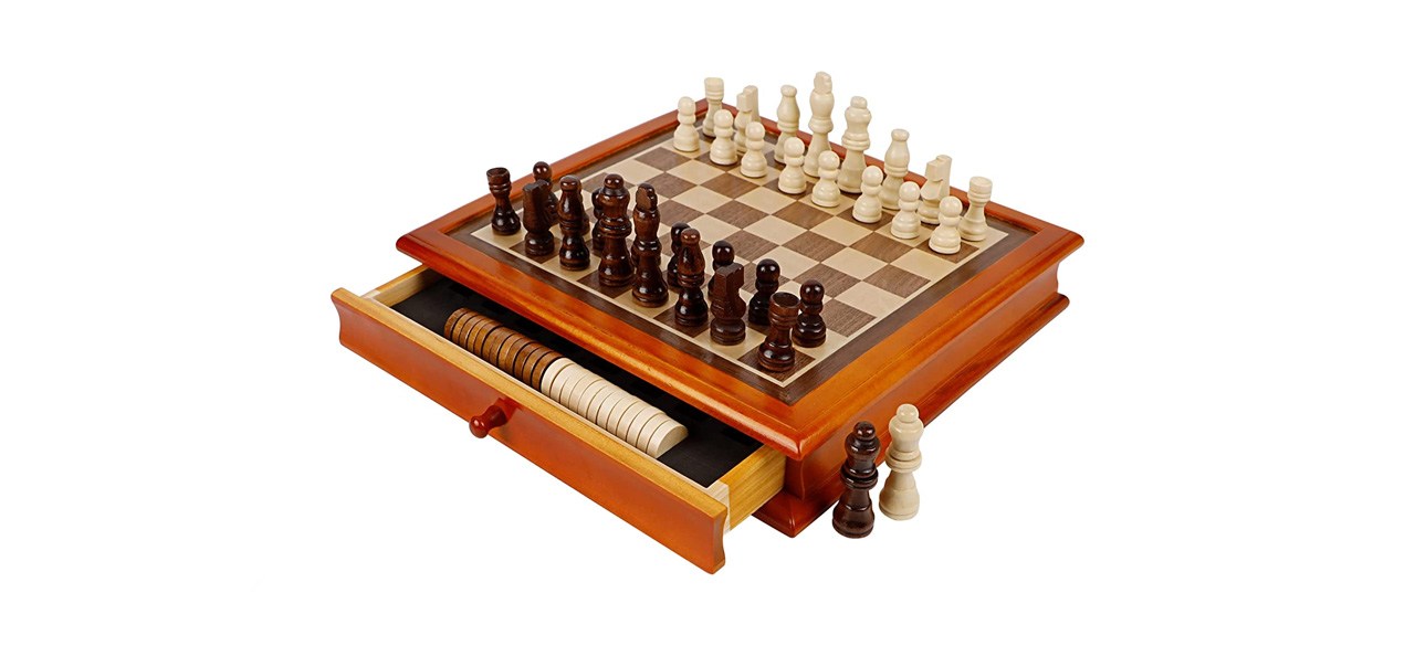 best Juegoal Wooden Chess and Checkers Set with Storage Drawer