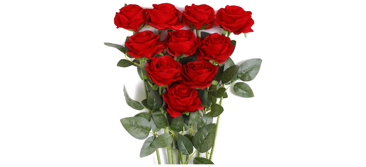 JUSTOYOU 10-Piece Artificial Red Roses