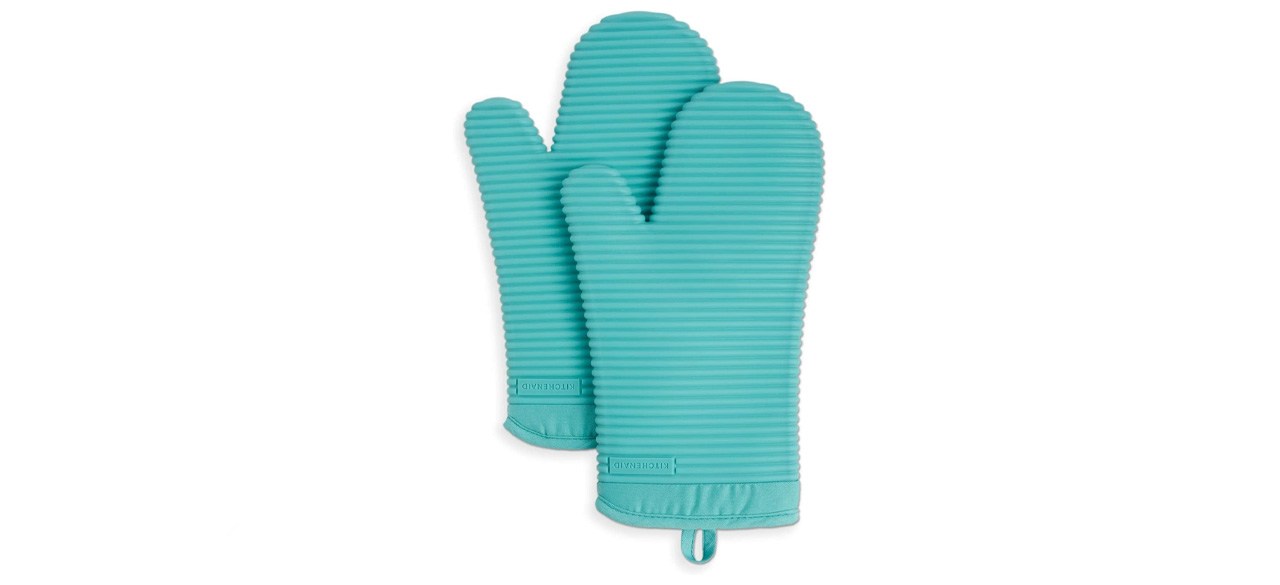 Teal KitchenAid Ribbed Soft Silicone Oven Mitt Set