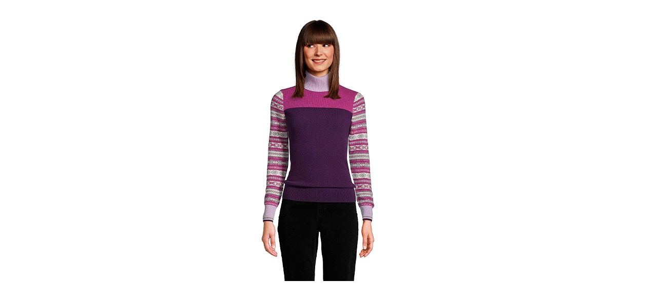 Best Lands' End Cashmere Print Turtleneck Sweater