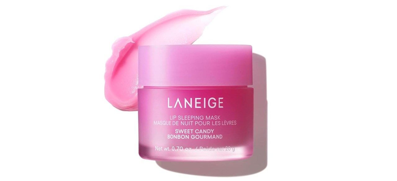 LANEIGE Lip Sleeping Mask-Sweet Candy next to candy on light blue background