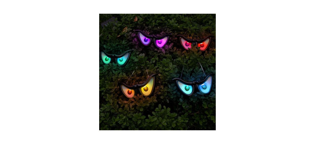 Five pair of hanging spooky eyes in five colors (red, purple, green, yellow and blue)