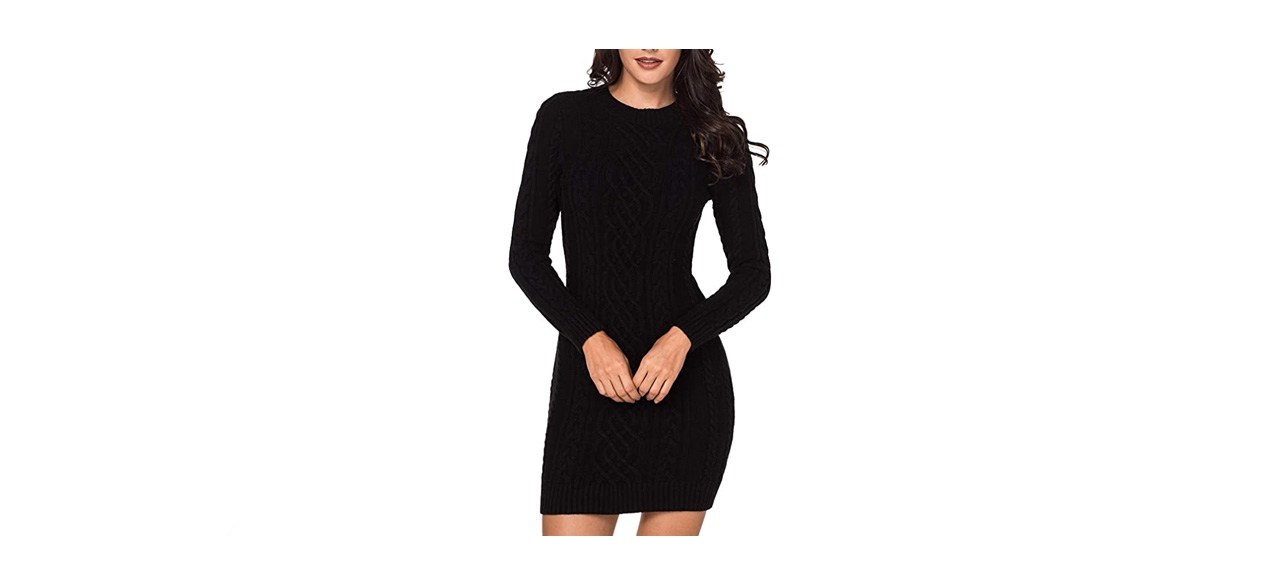 best LaSuiveur Women's Cable Knit Long Sleeve Sweater Dress