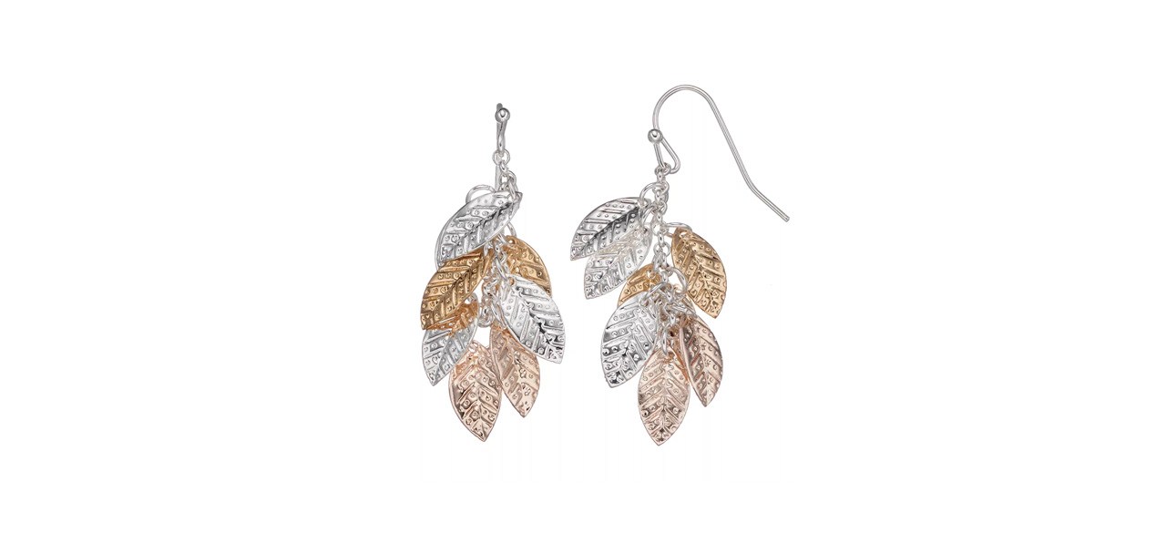 Best LC Lauren Conrad Tri Tone Leaf Cluster Nickel Free Drop Earrings