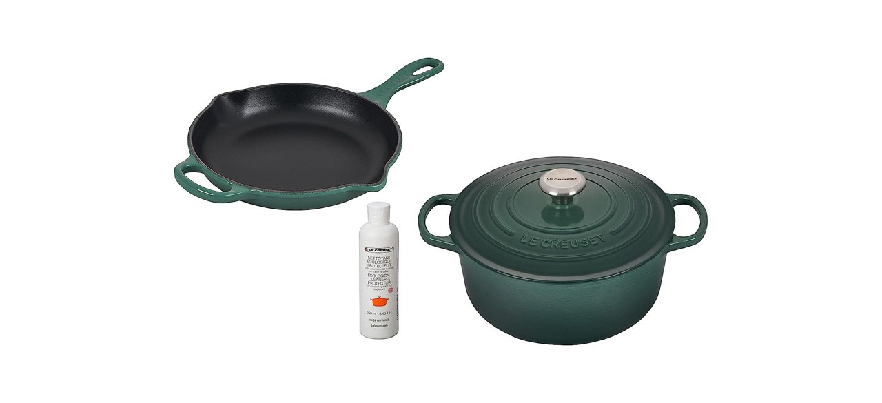 Le Creuset Enameled Cookware Set on white background