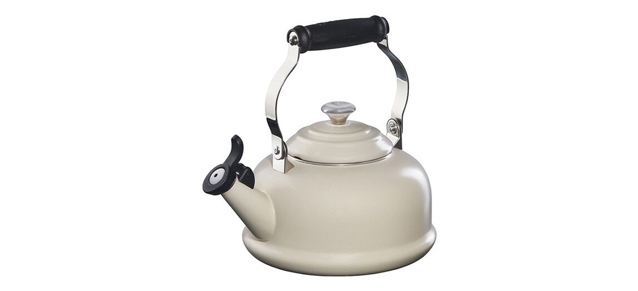 Le Creuset Classic Whistling Kettle in brioche on white background
