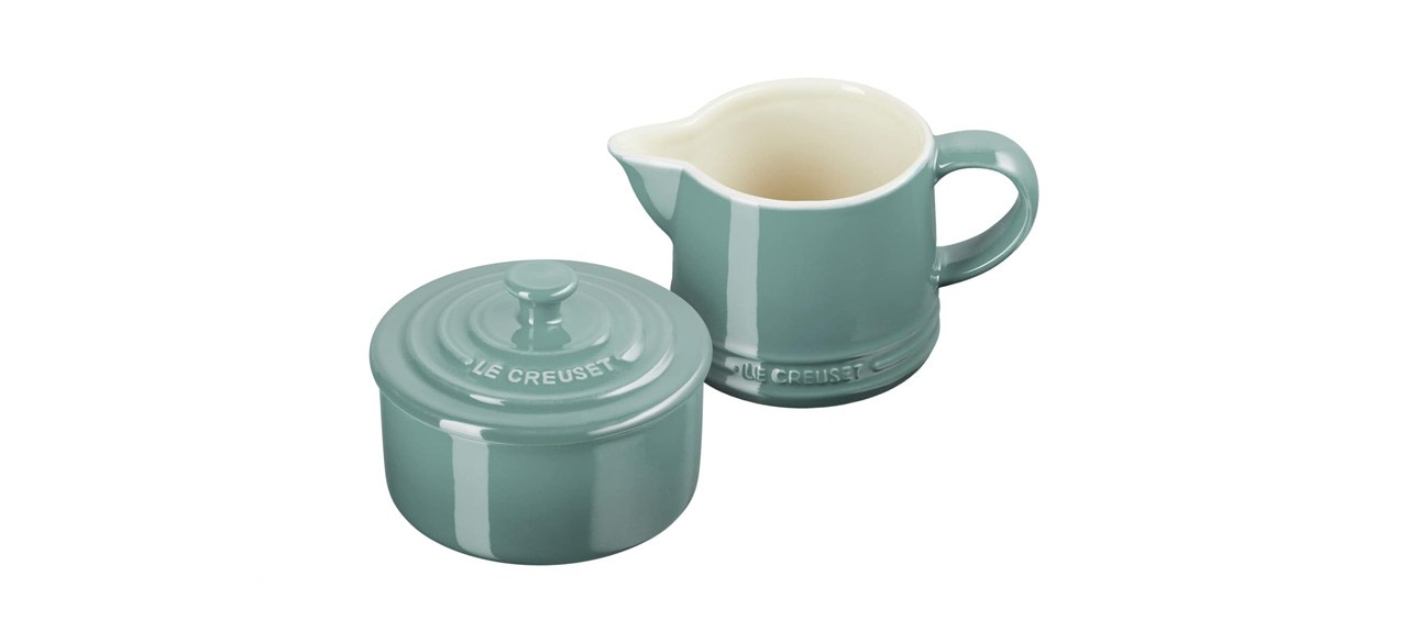 Le Creuset Stoneware Cream and Sugar Set on white background