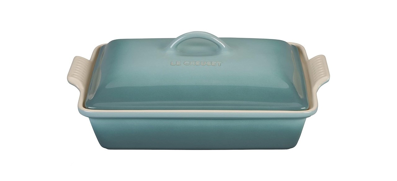 Le Creuset Stoneware Heritage Covered Rectangular Casserole on white background