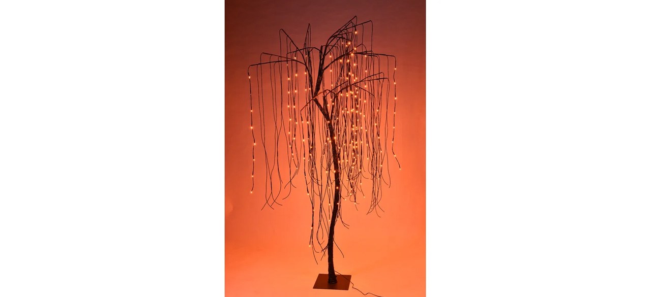 2' Purple and Orange LED Halloween Willow Bonsai Tree