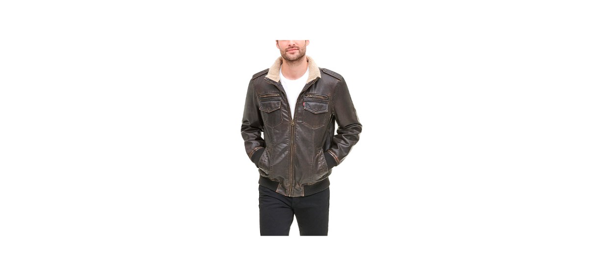BEst Levis Mens Faux Leather Sherpa Aviator Bomber Jacket BEst Levis Mens Faux Leather Sherpa Aviator Bomber Jacket