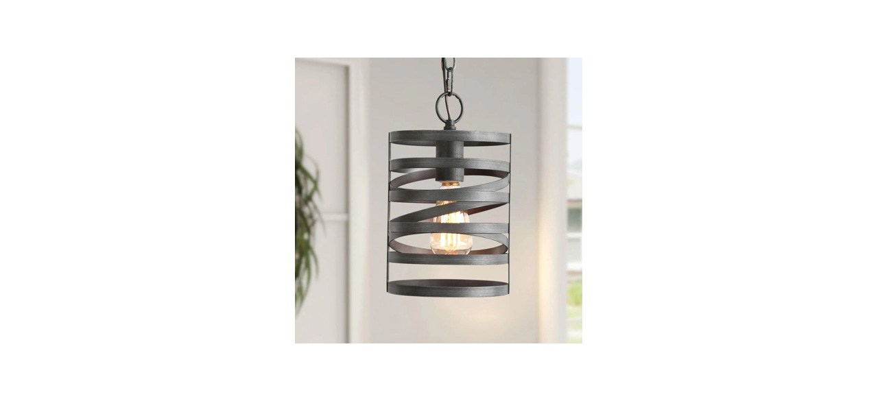 Best LNC Brushed Gray Modern Pendant Drum Cage Light