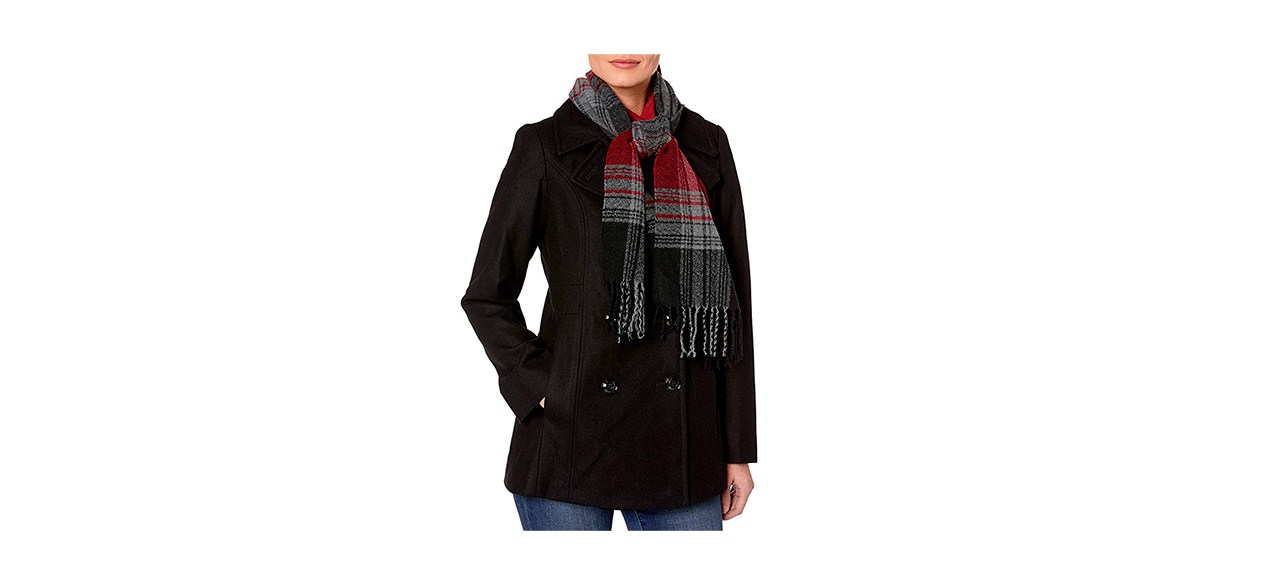 Best London Fog Women's Plus-Size Double-Breasted Peacoat with Scarf
