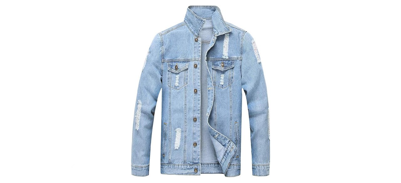 LZLER Men's Jean Jacket, Classic Ripped Slim Denim Jacket with Holes