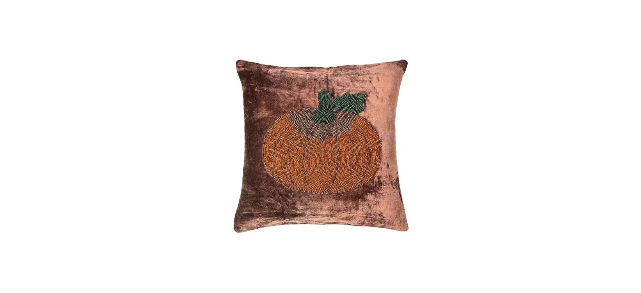 Best Mod Lifestyles Pumpkin Velvet Beaded Embroidery Pillow