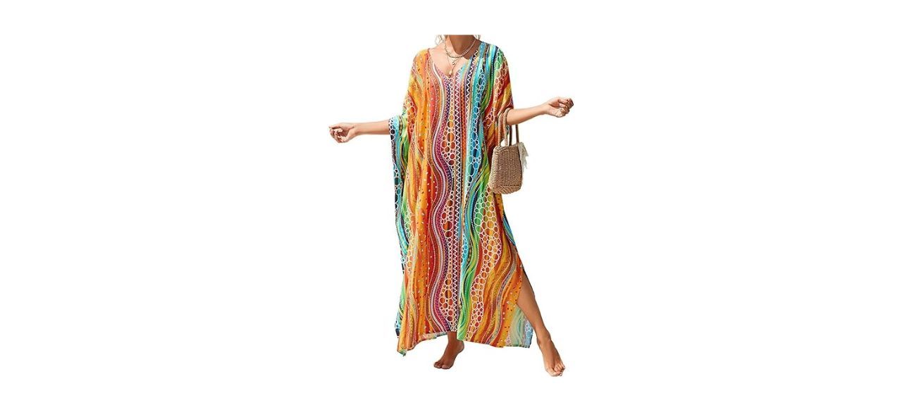 woman wearing Bsubseach Kaftan Dress Print Swimsuit Cover-Up