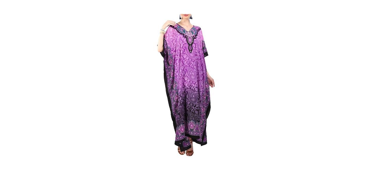 woman wearing a purple Miss Lavish London Kaftan Dress