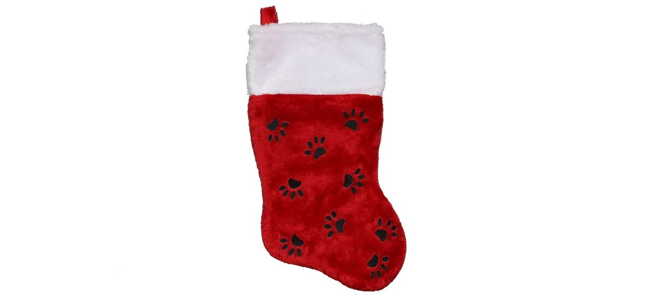 Northlight Traditional Christmas Stocking with Black Paw Prints