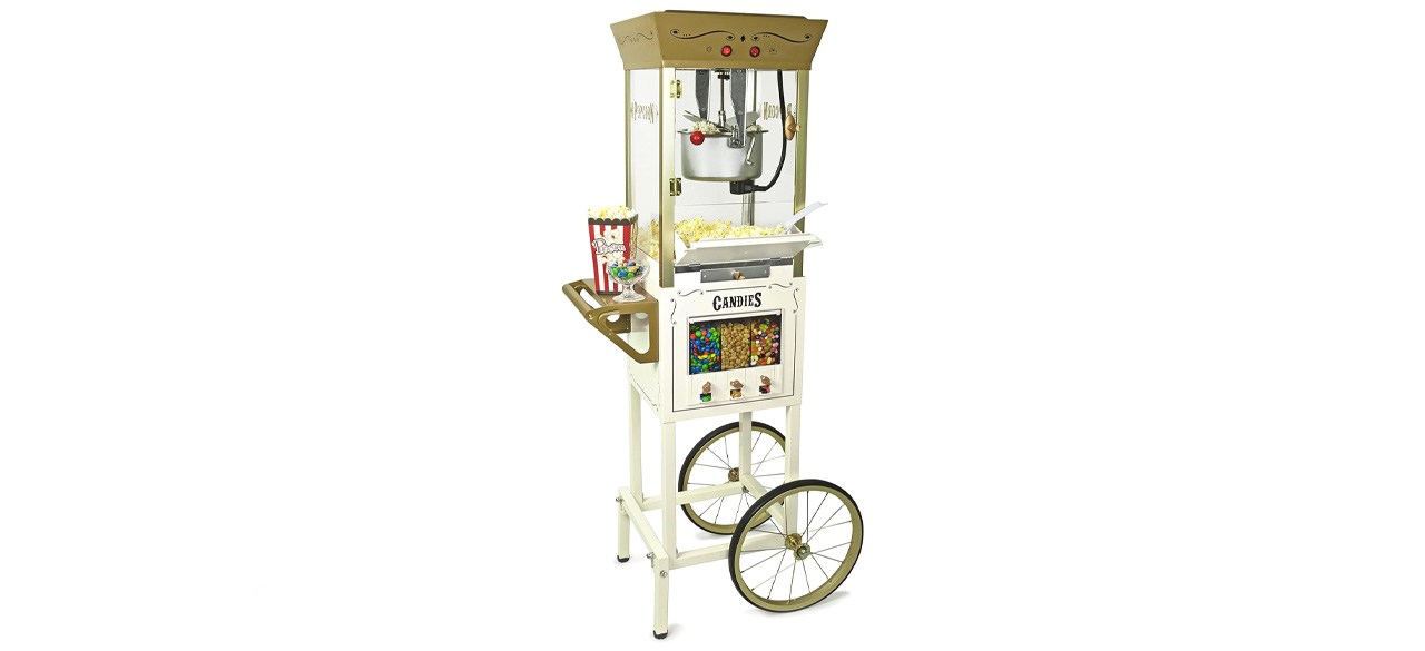 Nostalgia Ivory Popcorn Machine with Cart and Snack Dispenser