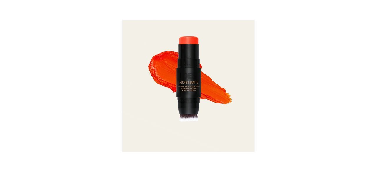 a nude blush stick in a matte bright orange color