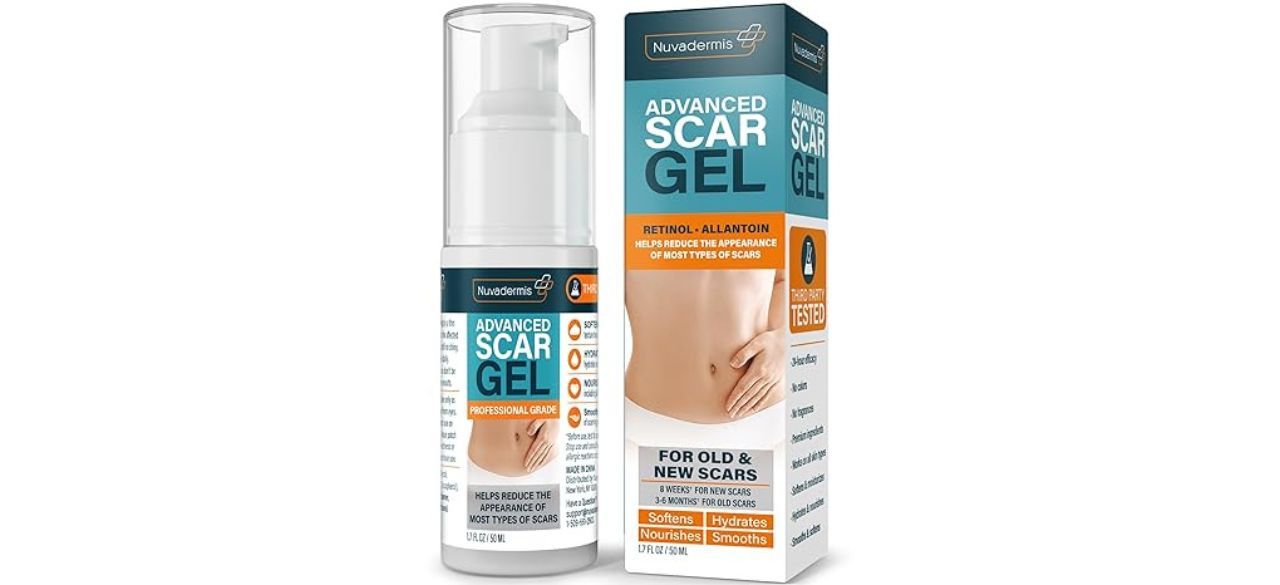 Bottle of scar gel on white background