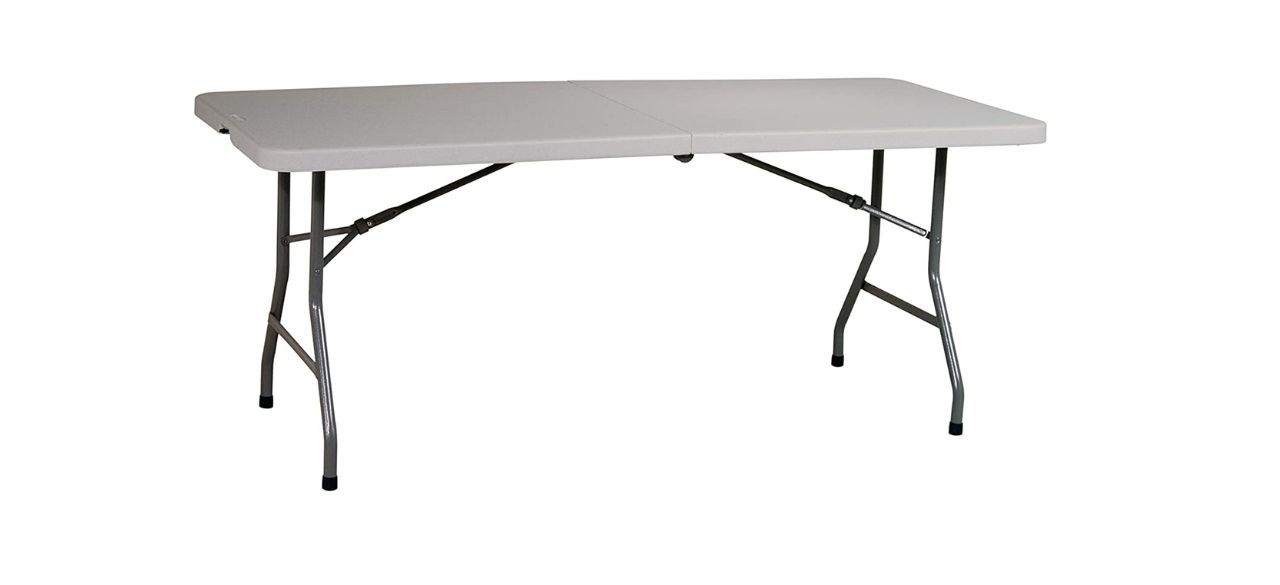 gray resin rectangular folding table on white background