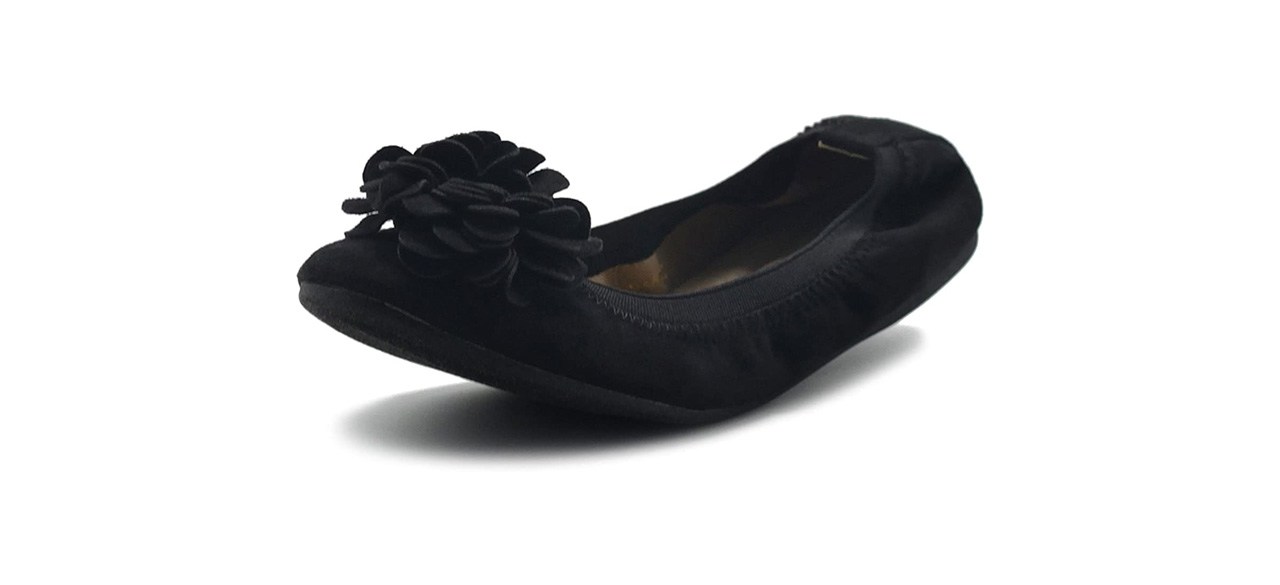 Best Ollio Faux Suede Decorative Flower Ballet Flat